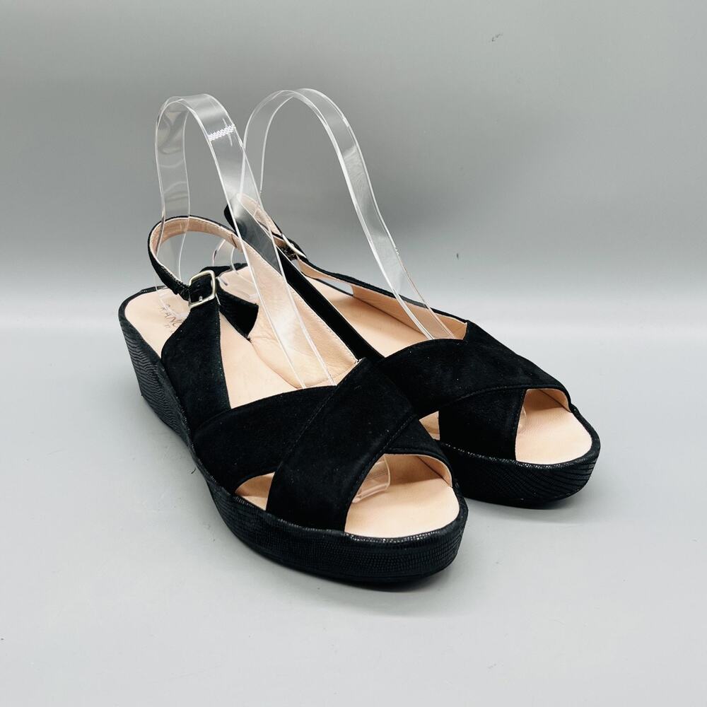 Rangoni By Amalfi Sandals Womens 8 Black Suede Slingback Platform‎ Wedge Shoes - Picture 2 of 11